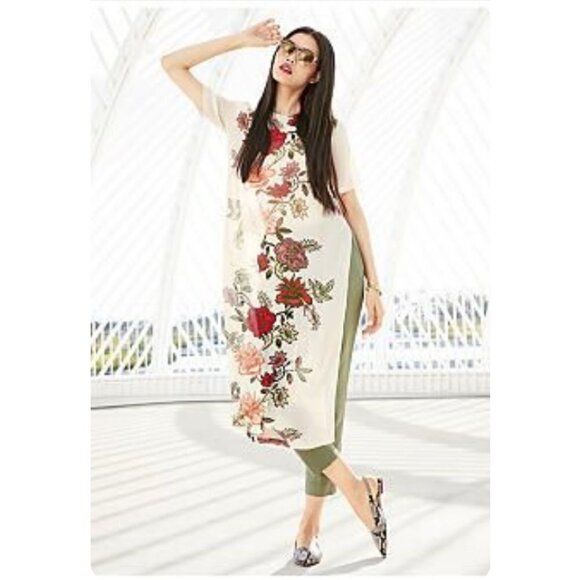 Vince Camuto soft blush pink floral flowy long tunic top, S - Picture 1 of 15